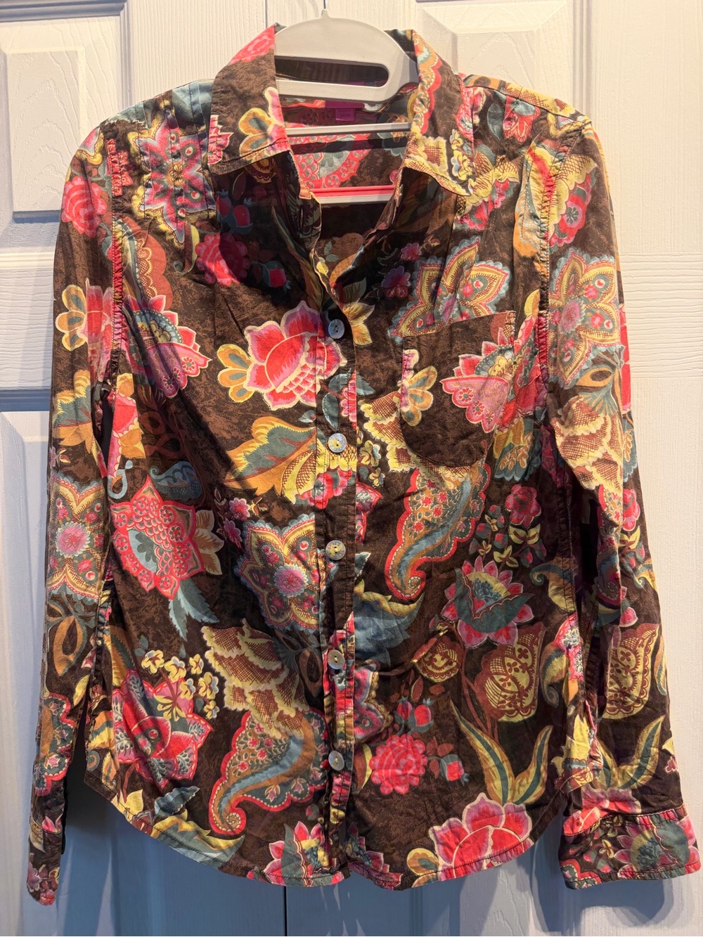 Oilily Brown with Pink Flowers Paisley-Print Top